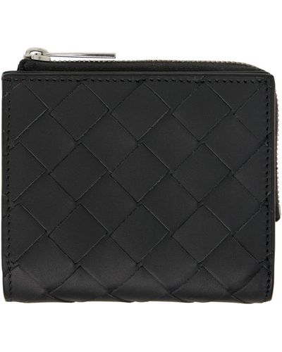 Bottega Veneta ネイビー Intrecciato ジッパー 二つ折り財布 - ブラック