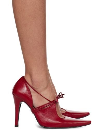 Pushbutton Self Tie Strap Heels - Red