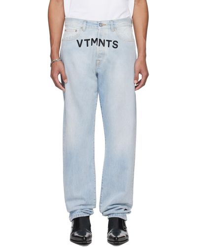 VTMNTS Jean bleu à logo brodé - Blanc
