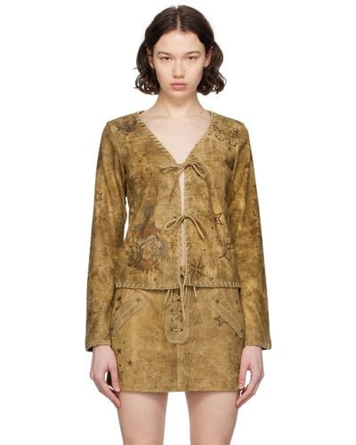 Guess USA Tan Printed Suede Blouse - Multicolor