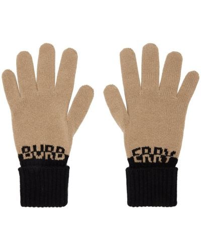 Burberry Tan Cashmere Gloves - Black