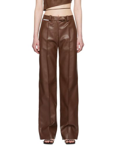 Aleksandre Akhalkatsishvili Pantalon droit brun en cuir synthétique - Marron