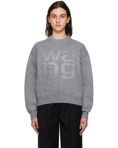 T By Alexander Wang Pull gris à logo gaufré