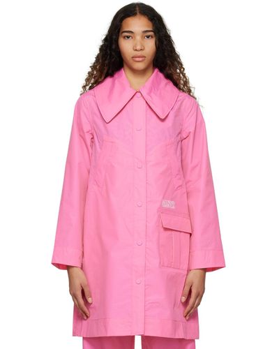 Ganni Oversized-collar Raincoat - Pink