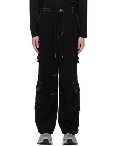 Feng Chen Wang Contrast Stitch Cargo Trousers - Black