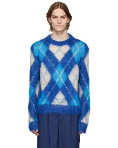 Marni ブルー アーガイル Iconic セーター