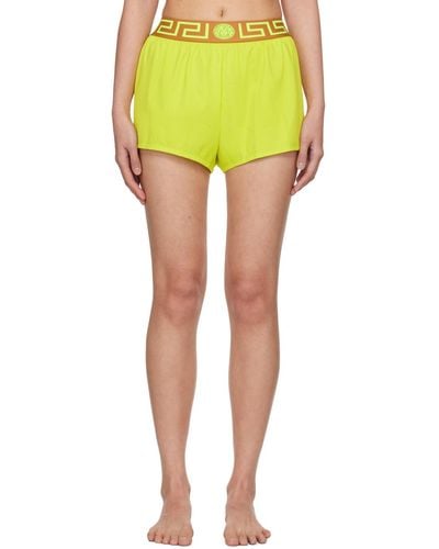 Versace Green Greca Border Swim Shorts - Yellow