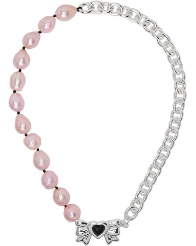 Sandy Liang Silver & Pink Present Necklace - White