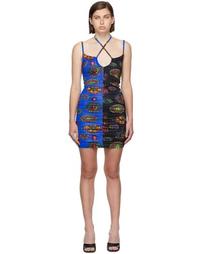 Versace ネイビー Split Pattern ドレス - ブルー