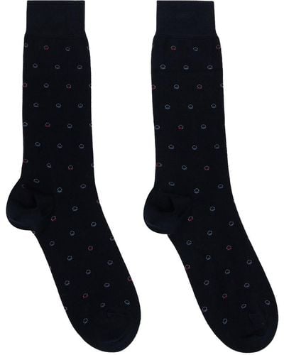 Ferragamo Navy Medium Gancini Jacquard Socks - Black