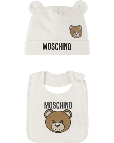 Moschino Baby Printed Beanie & Bib Set - White