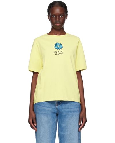 Maison Kitsuné T-shirt jaune à logo floating flower - Orange