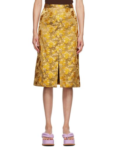 Dries Van Noten Gold Floral Midi Skirt - Yellow
