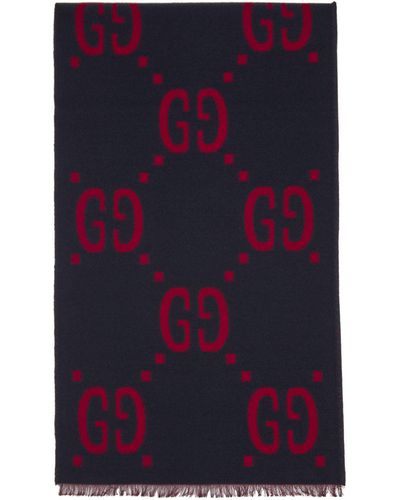 Gucci Foulard bleu marine et rouge jacquard gg - Multicolore