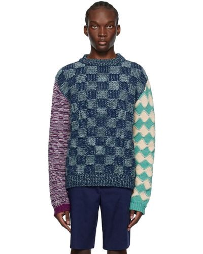 Marni Multicolor Intarsia Sweater - Blue