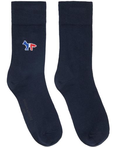 Maison Kitsuné Tricolor Fox Socks - Blue