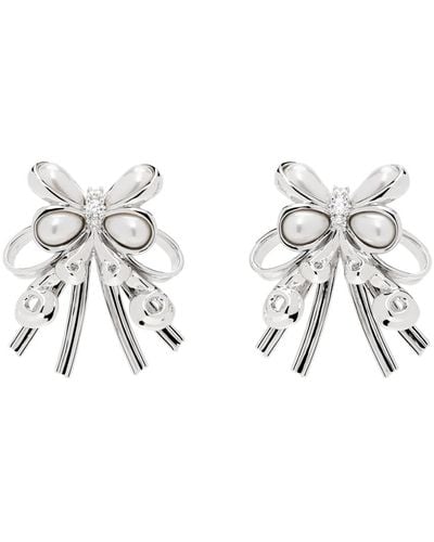 ShuShu/Tong Silver Pearl Butterfly Flower Earrings - Black