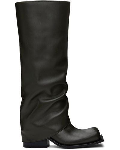 FIDAN NOVRUZOVA Khaki Havva Chunky Heel Plissè Tall Boots - Black