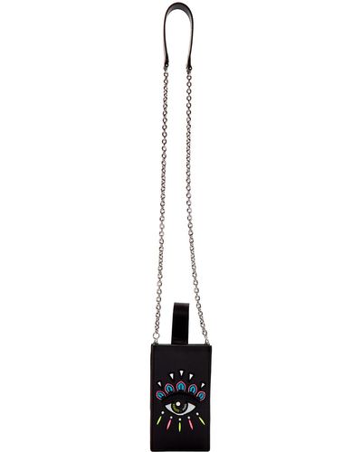 KENZO Black Leather Eye Phone Chain Bag