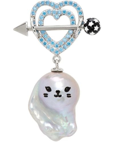 Jiwinaia Kitten Baroque Pearl Single Earring - Blue