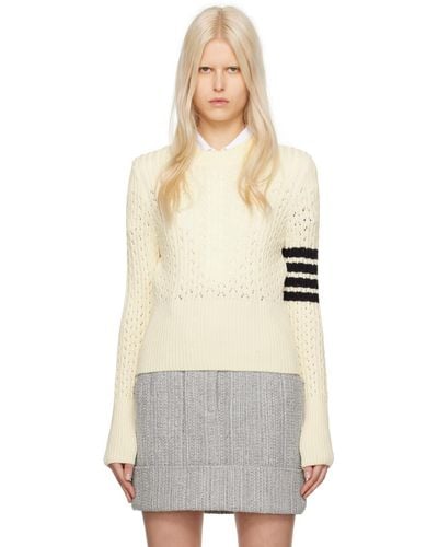 Thom Browne Off-white 4-bar Sweater - Natural