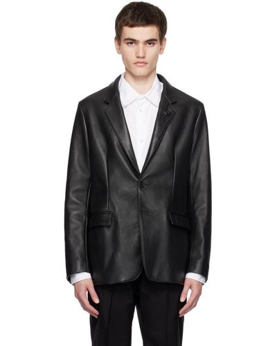 Lardini Notched Lapel Leather Jacket - Black