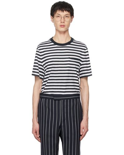 Thom Browne Navy Striped Pocket T-shirt - Black
