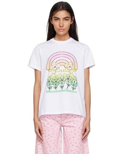 Ganni ホワイト Rainbow Tシャツ - マルチカラー