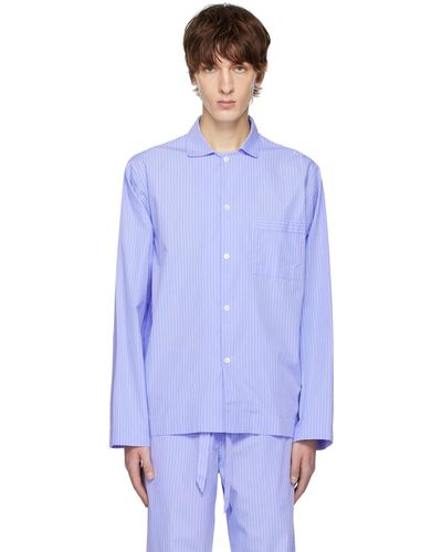 Tekla Striped Pyjama Shirt - Blue