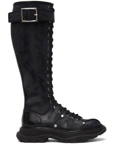 Alexander McQueen Black Tread Lace-up Tall Boots