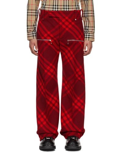 Burberry Check Trousers - Red