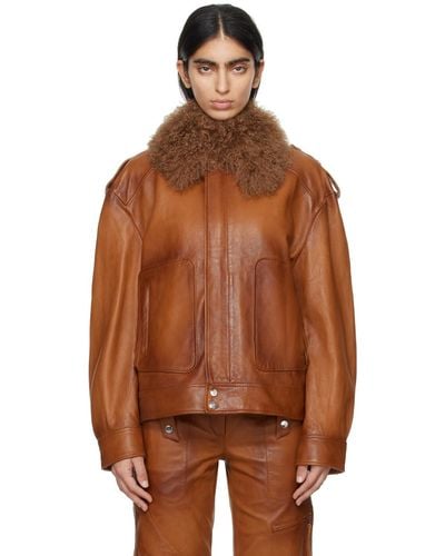 Blumarine Brown Detachable Collar Leather Jacket