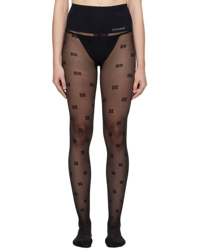 Ganni Black Butterfly Lace Tights