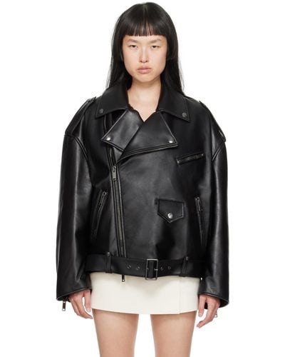 Valentino Belted Leather Jacket - Black