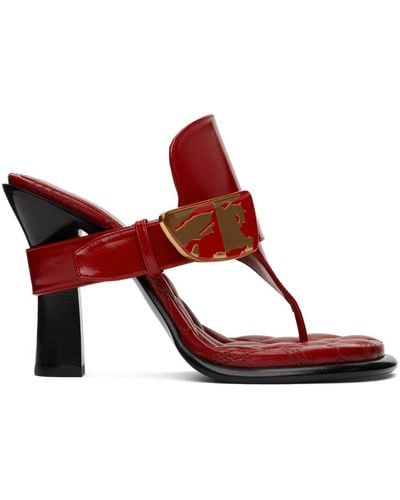 Burberry Leather Bay Heeled Sandals - Red