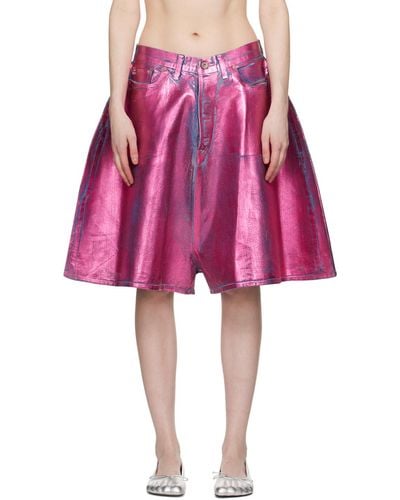 Doublet Foil-Coated Denim Shorts - Pink