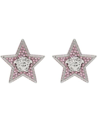 Versace Silver & Pink Star Earrings - Black
