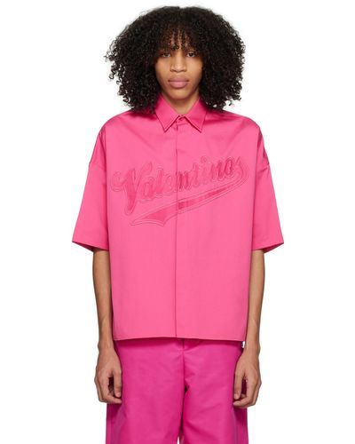 Valentino Chemise rose à logo brodé