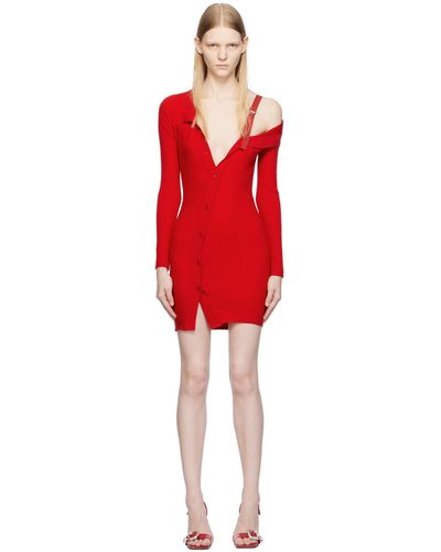 Jacquemus Colin Asymmetric Ribbed Wool-blend Mini Dress - Red