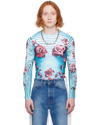 Jean Paul Gaultier ブルー&レッド フローラル 長袖tシャツ