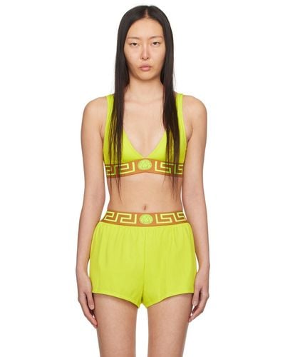 Versace Green Greca Border Bikini Top - Yellow