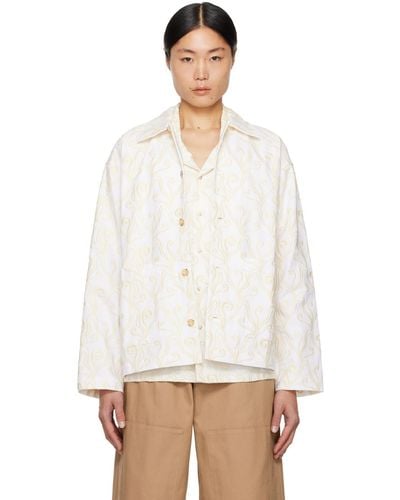 Commas Off- Embroide Currents Jacket - White
