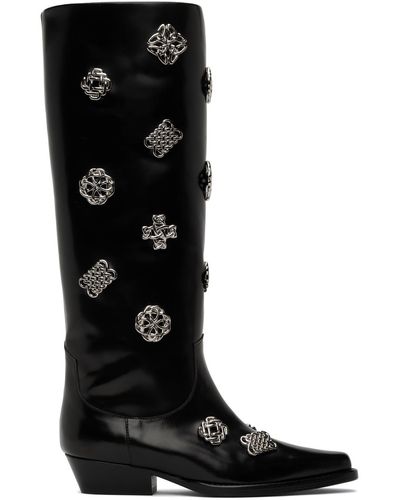 Toga Ssense Exclusive Leather Embellished Tall Boots - Black