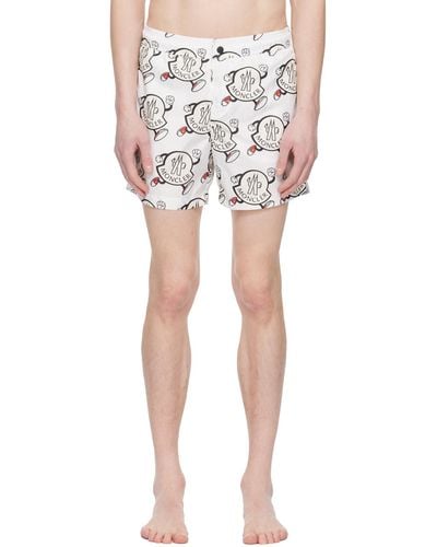 Moncler White Printed Swim Shorts - Multicolor