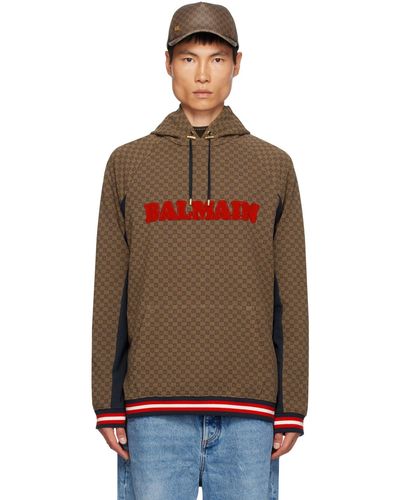 Balmain Mini Monogram jacquard à capuche - Marron