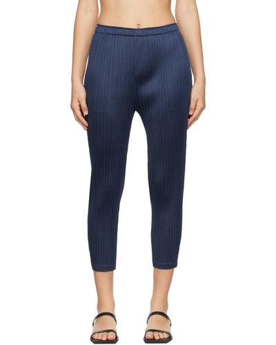 Pleats Please Issey Miyake Navy Monthly Colours August Trousers - Blue
