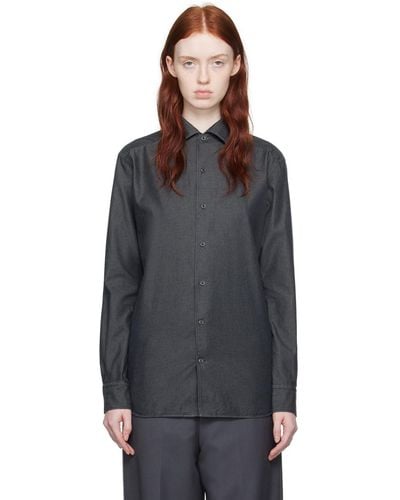 Zegna Grey Cashco Denim Shirt - Black