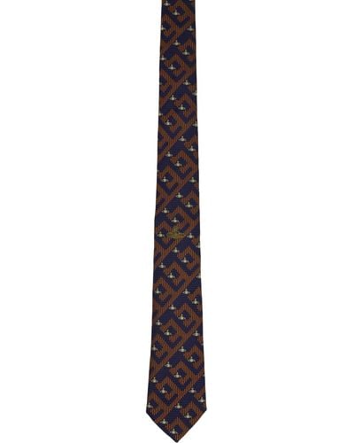 Vivienne Westwood Cravate bleu marine et bourgogne à motif à orbe - Noir