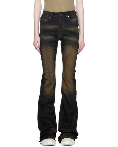 Rick Owens DRKSHDW Jean semi-évasé et coupé sur le biais noir et brun