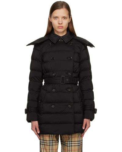 Burberry Hooded Belted Double-breasted Quilted Shell Down Coat - Black